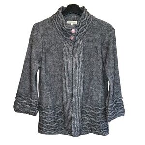 Maryline Wool Mohair Acrylic Cardigan Sweater Womens L Grey‎ Knit 3D Detail